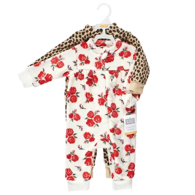 Hudson Baby Infant Girl Plush Jumpsuits, Red Rose Leopard 3 Hudson Baby Infant Girl Plush Jumpsuits, Red Rose Leopard