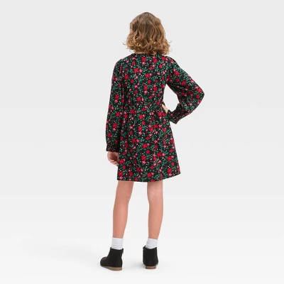 Girls' Long Sleeve Woven Dress - Cat & Jack™ 3 Girls' Long Sleeve Woven Dress - Cat & Jack™