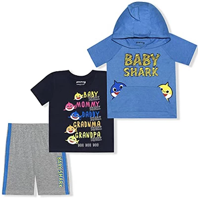 Nickelodeon Boy's 3-Pack Baby Shark 3D Fin Hoodie Shirt, Graphic Tee And Casual Short Set For Toddler 9 Nickelodeon Boy's 3-Pack Baby Shark 3D Fin Hoodie Shirt, Graphic Tee And Casual Short Set For Toddler - Image 7