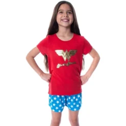 DC Comics Girls' Wonder Woman Gold Foil Logo Shirt And Shorts Pajama Set WW Logo -Kids Clothing Store GUEST 063b6f3f 1645 45aa 8f6e c2286b1aeecc