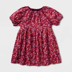 Toddler Girls' Adaptive Short Sleeve Woven Dress - Cat & Jack™ Burgundy -Kids Clothing Store GUEST 078ddbab 3113 4ae6 a02f fb0dffcef3bd