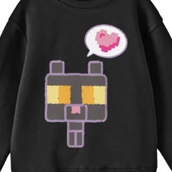 Minecraft Block Kitten With Heart Youth Black Crew Neck Sweatshirt