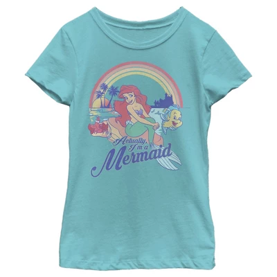 Disney Girl's The Little Mermaid Ariel Actually I'm A Mermaid Rainbow T-Shirt 5 Disney Girl's The Little Mermaid Ariel Actually I'm A Mermaid Rainbow T-Shirt - Image 3