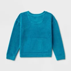 Girls' Adaptive Velour Sweatshirt - Cat & Jack™ Teal Blue