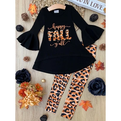 Girls Happy Fall Y'all Stripes & Leopard Print Legging Set - Mia Belle Girls 5 Girls Happy Fall Y'all Stripes & Leopard Print Legging Set - Mia Belle Girls - Image 3
