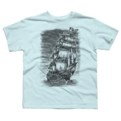 Boy's Design By Humans Caleuche Ghost Pirate Ship - Blackline By RobertoJL T-Shirt -Kids Clothing Store GUEST 1a9e55f2 9475 4656 8817 c0969c3bec97