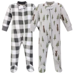 Hudson Baby Infant Boy Fleece Zipper Sleep And Play 2pk, Forest Bear