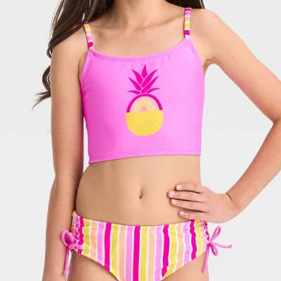 Girls' 'Pineapple Paradise' Midkini Swimwear Set - Cat & Jack™ Pink/Yellow 3 Girls' 'Pineapple Paradise' Midkini Swimwear Set - Cat & Jack™ Pink/Yellow