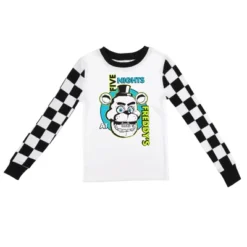 Five Nights At Freddy's Freddy Fazbear Face Youth Boy's Black & White Checkered Long Sleeve Shirt & Sleep Pants Set