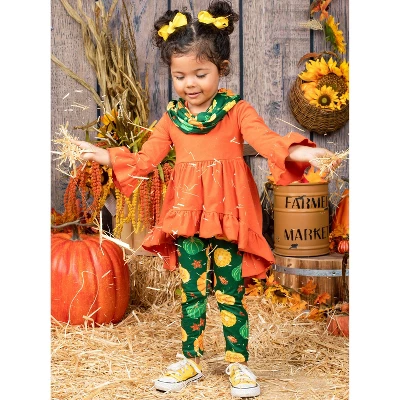 Girls Pumpkin Season Hi-Lo Tunic, Leggings & Scarf Set Mia Belle Girls, Orange, 10 7 Girls Pumpkin Season Hi-Lo Tunic, Leggings & Scarf Set Mia Belle Girls, Orange, 10 - Image 5