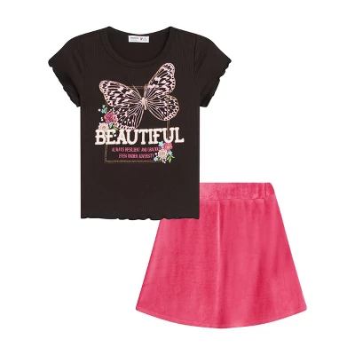 Beautees Girls' 2PC Screen Print Knit Top With Knit Corduroy Skirt 5 Beautees Girls' 2PC Screen Print Knit Top With Knit Corduroy Skirt - Image 3