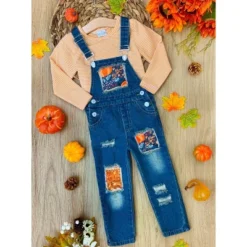 Girls Autumn Vibes Patched Overall Jeans Set Mia Belle Girls, Orange, 6 -Kids Clothing Store GUEST 344ca733 3c79 4c53 a682 6943fa8e8189