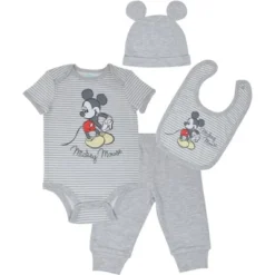 Disney Mickey Mouse Baby Bodysuit Pants Bib And Hat 4 Piece Outfit Set Newborn To Infant -Kids Clothing Store GUEST 362cfd70 d837 44d4 af8d 1b61ddd21efd
