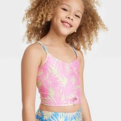 Girls' Leaf Printed Midkini Set - Art Class™ Light Pink/Light Blue/Cream
