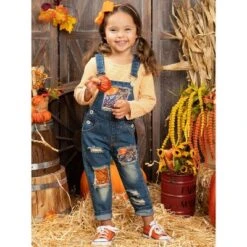 Girls Autumn Vibes Patched Overall Jeans Set Mia Belle Girls, Orange, 6 -Kids Clothing Store GUEST 4228a272 b07c 4556 8213 d7f300133fbf