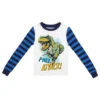 Bioworld Dinosaur Character Blue And Black Stripe Youth Long Sleeve Pajama Set