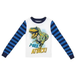 Bioworld Dinosaur Character Blue And Black Stripe Youth Long Sleeve Pajama Set