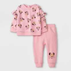 Disney Baby Girls' 2pc Minnie Mouse Long Sleeve Fleece Pullover And Jogger Set - Pink -Kids Clothing Store GUEST 53be15f9 bf00 4d2b 874a 027f2382394e