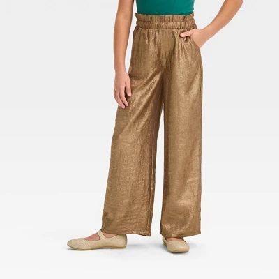 Girls' Dressy Wide Leg Holiday Pants - Cat & Jack™ Metallic Gold 5 Girls' Dressy Wide Leg Holiday Pants - Cat & Jack™ Metallic Gold - Image 3