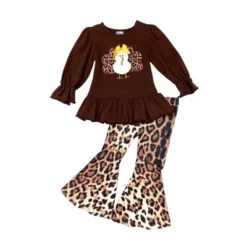 Girls Feast Your Eyes Leopard Flair Legging Set Mia Belle Girls, Brown, 10