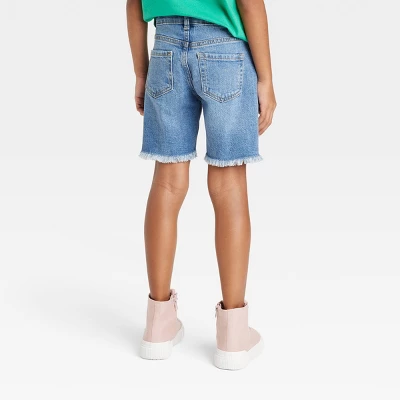 Girls' Destructed Relaxed Midi Jean Shorts - Cat & Jack™ Medium Wash 3 Girls' Destructed Relaxed Midi Jean Shorts - Cat & Jack™ Medium Wash