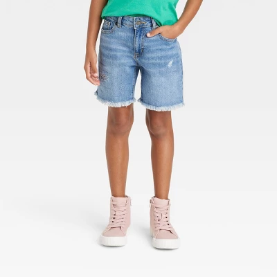 Girls' Destructed Relaxed Midi Jean Shorts - Cat & Jack™ Medium Wash 5 Girls' Destructed Relaxed Midi Jean Shorts - Cat & Jack™ Medium Wash - Image 3