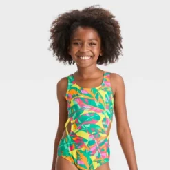 Girls' Paradise Palm Sleeveless One Piece Swimsuit - Cat & Jack™ -Kids Clothing Store GUEST 60ee041f c14a 40fe a1be 80f3fa74c186