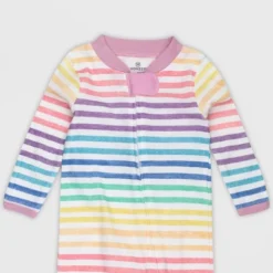 Honest Baby Girls' Organic Cotton Rainbow Striped Sleep N' Play - Pink