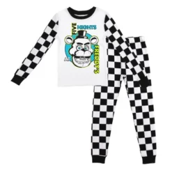 Five Nights At Freddy's Freddy Fazbear Face Youth Boy's Black & White Checkered Long Sleeve Shirt & Sleep Pants Set -Kids Clothing Store GUEST 6f35f085 ac77 4ba4 bfc5 ae4e1c6a6581
