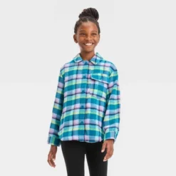 Girls' Plaid Button-Front Long Sleeve Shacket - Cat & Jack™ -Kids Clothing Store GUEST 6f651142 77ad 4f3a 8147 8b291942938b