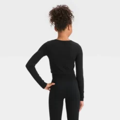 Girls' Long Sleeve Notch Neck Seamless T-Shirt - Art Class™