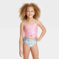 Girls' Leaf Printed Midkini Set - Art Class™ Light Pink/Light Blue/Cream -Kids Clothing Store GUEST 77379dca 0c29 456a 9f15 f86f4d46906b