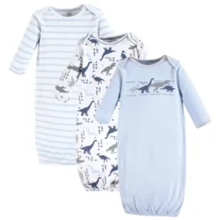 Touched By Nature Baby Organic Cotton Long-Sleeve Gowns 3pk, Dino, 0-6 Months