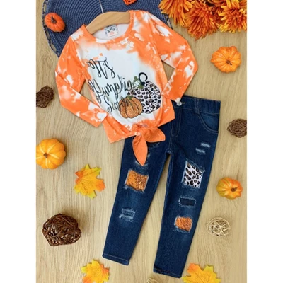 Girls It's Pumpkin Season Patched Jeans Set - Mia Belle Girls 8 Girls It's Pumpkin Season Patched Jeans Set - Mia Belle Girls - Image 6