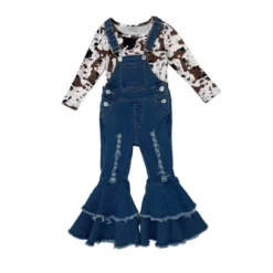 Girls Girl Power Flared Denim Overall Set - Mia Belle Girls