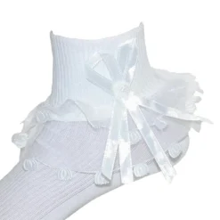 CTM Girls' Ruffle Trim Lace Anklet Socks (3 Pair Pack)