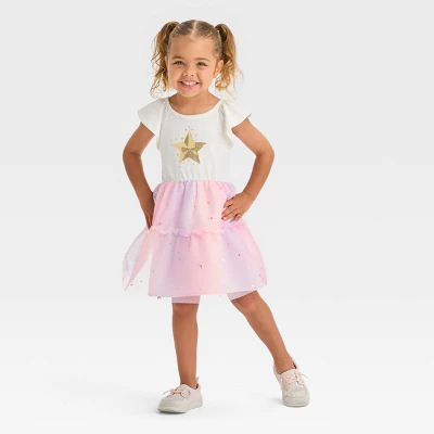 Toddler Girls' Star Short Sleeve Dress - Cat & Jack™ Cream 5 Toddler Girls' Star Short Sleeve Dress - Cat & Jack™ Cream - Image 3