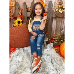 Girls Autumn Vibes Patched Overall Jeans Set Mia Belle Girls, Orange, 6 -Kids Clothing Store GUEST 835d1605 10a5 4af0 b5ab 953eca73bb9c