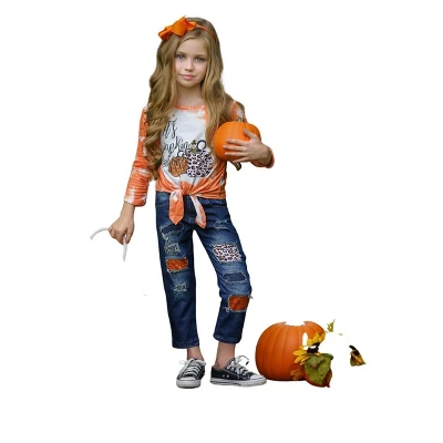 Girls It's Pumpkin Season Patched Jeans Set - Mia Belle Girls 9 Girls It's Pumpkin Season Patched Jeans Set - Mia Belle Girls - Image 7