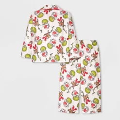 Toddler Dr. Seuss Grinch Christmas Coat Pajama Set - Cream