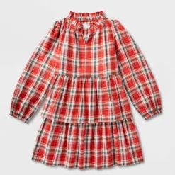 Girls' Adaptive Abdominal Access Long Sleeve Plaid Tiered Woven Dress - Cat & Jack™ Red -Kids Clothing Store GUEST 857a1a0e de64 4222 9c83 e5fe13ff9a98