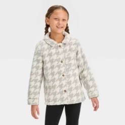 Girls' Button-Down 'Houndstooth' Shacket- Cat & Jack™ Gray/Cream -Kids Clothing Store GUEST 88b083ae 1cec 4375 a46c 67fff789f743