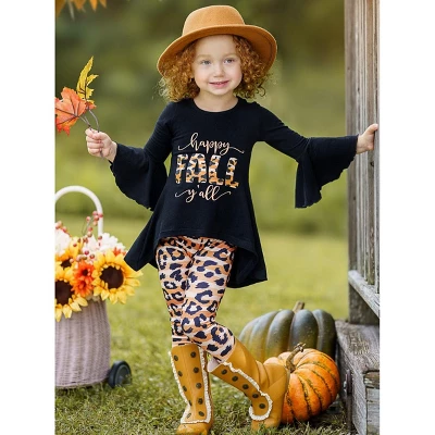 Girls Happy Fall Y'all Stripes & Leopard Print Legging Set - Mia Belle Girls 6 Girls Happy Fall Y'all Stripes & Leopard Print Legging Set - Mia Belle Girls - Image 4