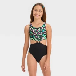 Girls' 'Wild Cat' Cheetah Printed One Piece Swimsuit - Art Class™ Black -Kids Clothing Store GUEST 8c7d1c22 641f 4bb2 b342 6f13cdde1a2b