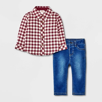 Baby Boys' Flannel Denim Top & Bottom Set - Cat & Jack™ Brown 6 Baby Boys' Flannel Denim Top & Bottom Set - Cat & Jack™ Brown - Image 4