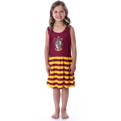 Harry Potter Girls All Houses Crest Logo Tank Stripe Accent Pajama Nightgown