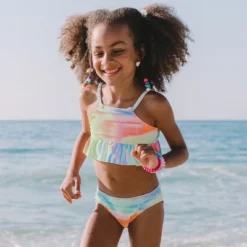 Girls’ Ruffled High Neck Bikini Set - Cupshe