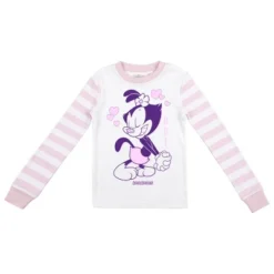 Animaniacs Dot And Hearts With Pink And White Stripe Pattern Youth Girl's Long Sleeve Pajama Set