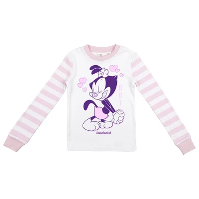 Animaniacs Dot And Hearts With Pink And White Stripe Pattern Youth Girl's Long Sleeve Pajama Set 3 Animaniacs Dot And Hearts With Pink And White Stripe Pattern Youth Girl's Long Sleeve Pajama Set