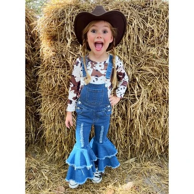 Girls Girl Power Flared Denim Overall Set - Mia Belle Girls 6 Girls Girl Power Flared Denim Overall Set - Mia Belle Girls - Image 4